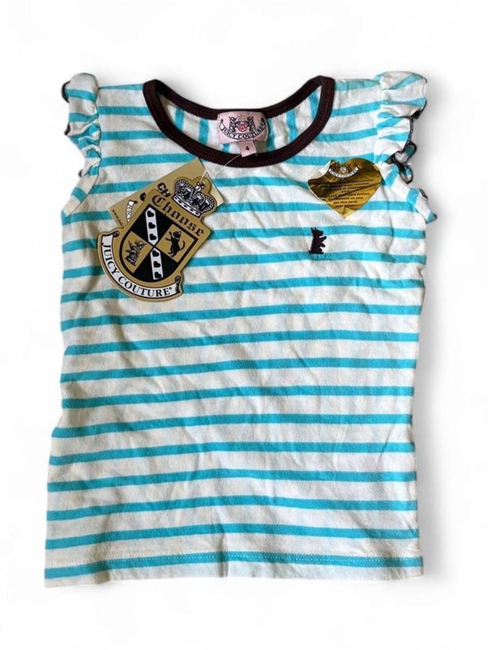 Y2K deadstock vintage Juicy Couture ruffle sleep stripe tee shirt